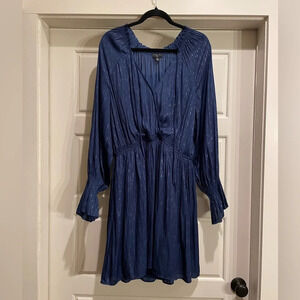 Current Air Blue Metallic Smocked Sleeve Mini Dress Size Large
